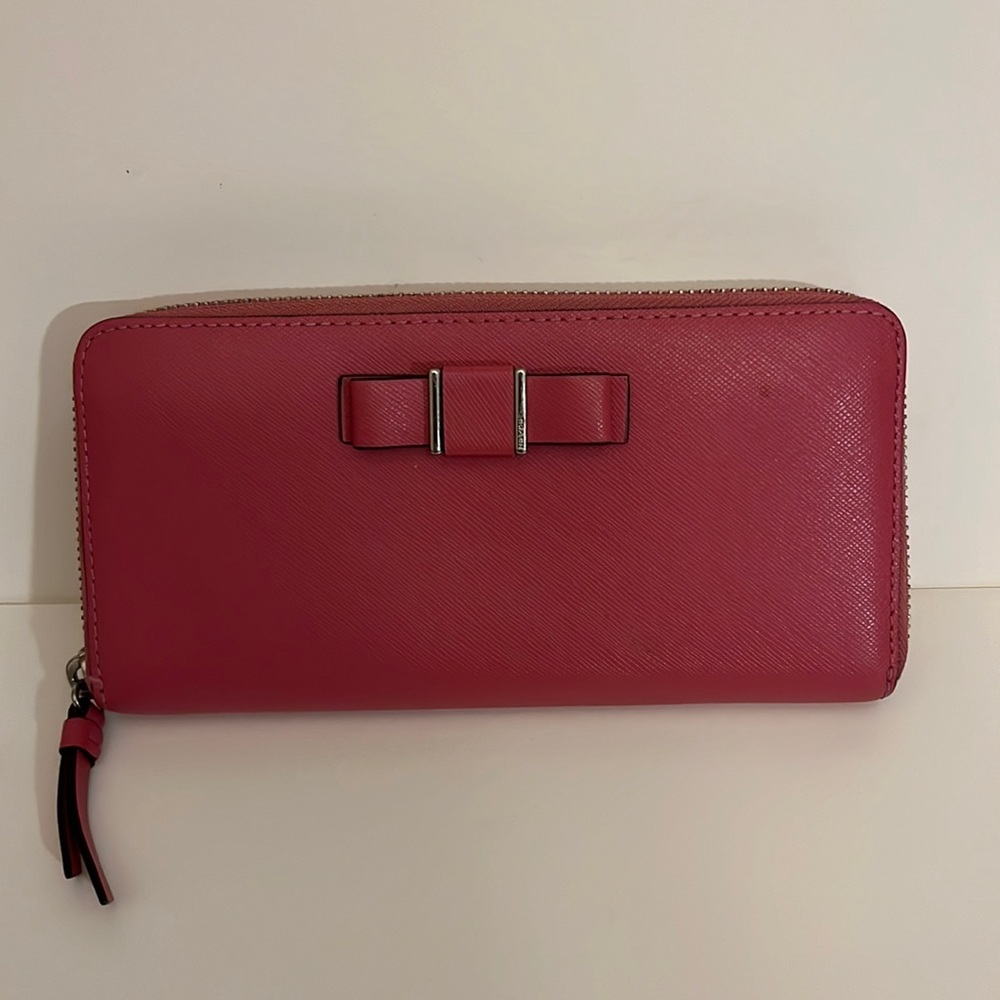 Coach pink leather long zipper wallet